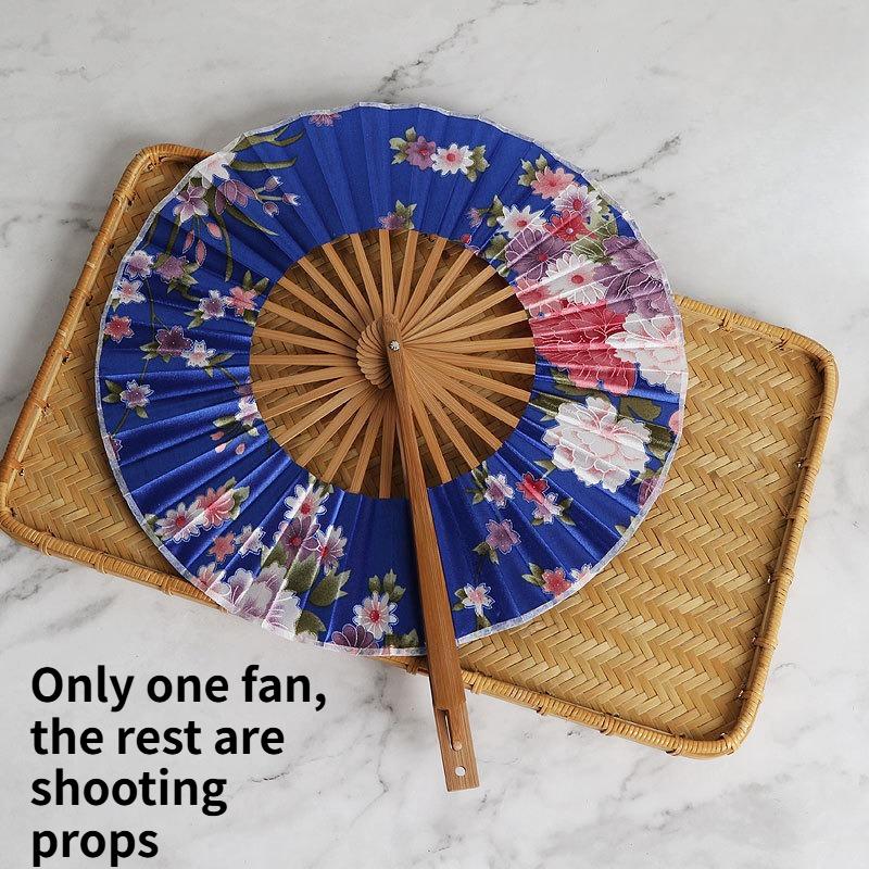Japanese Style Folding Fan Bamboo Round Windmill Fan Portable Hand Fan for Cosplay Anime Daily Use and Outdoor Carrying