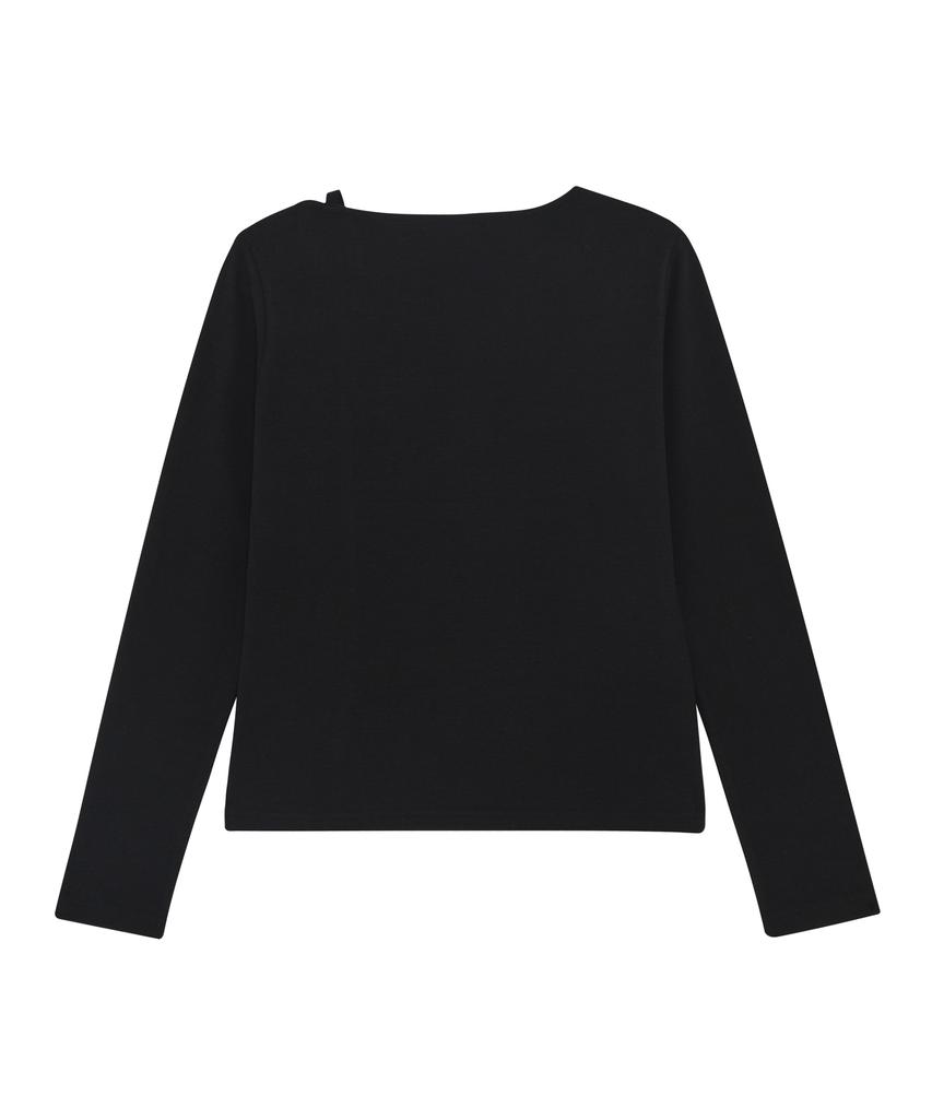 HYEYEONG KIM Asymmetrical Strap Fleece T-Shirt - Black