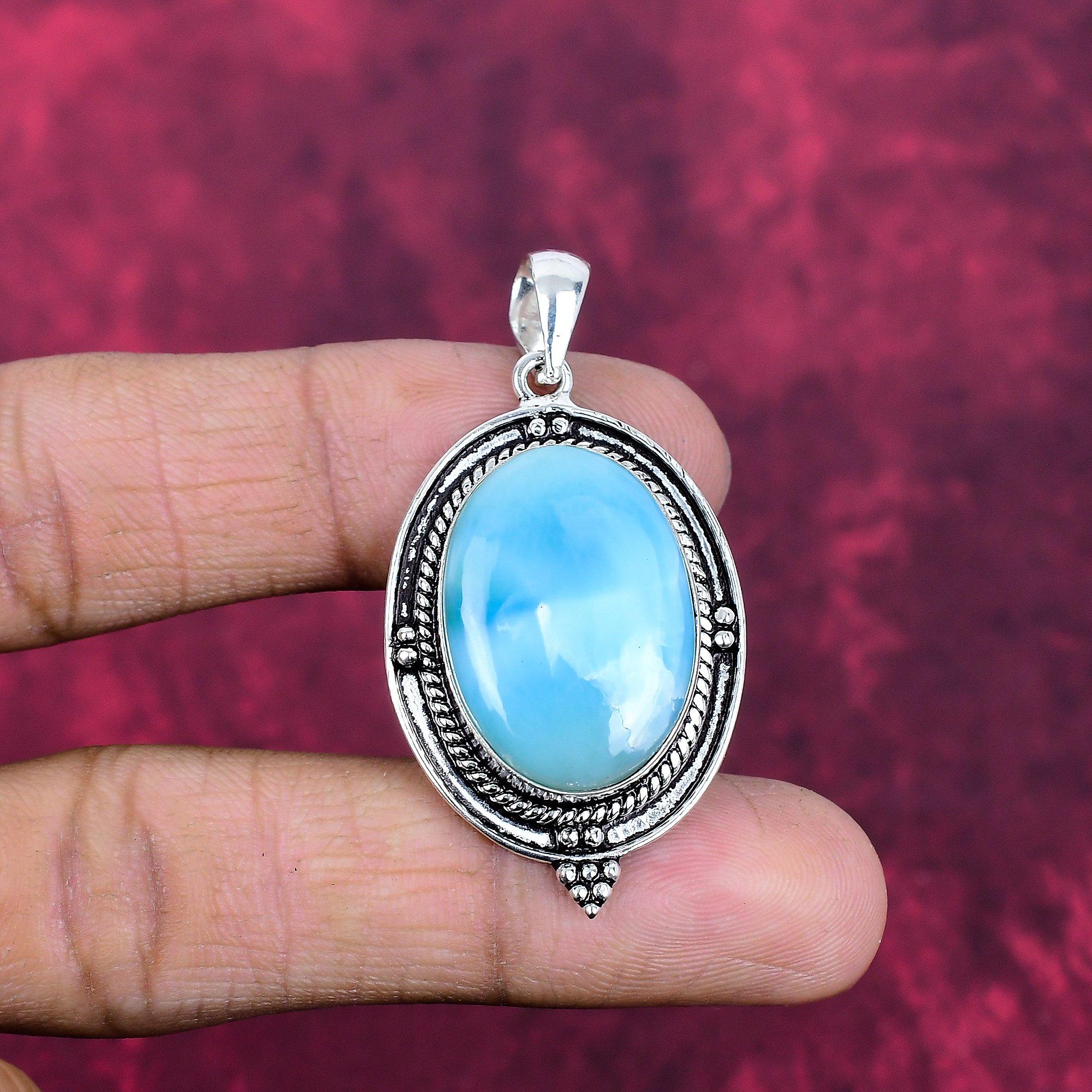 

Larimar Pendant, 925 Sterling Silver Pendant Jewelry. Gift For Women Handmade Pendant Gemstone Jewelry 1.96 Inches
