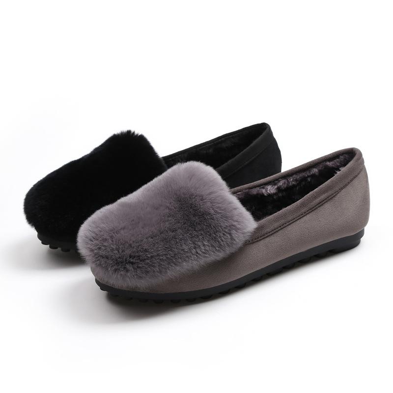 Modne Buty Damskie Królicze Futro Duży Rozmiar 34-43 2025 Zima Sneakersy Ciepłe Płaskie Pluszowe Bawełniane Mokasyny z Futrem Botki Femmes Sukienka Mokasyny