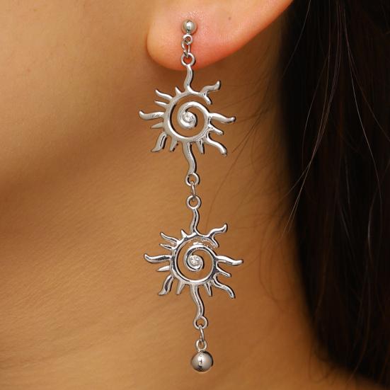 Earrings Bracelet Double Sun Spiral Pendant Retro Ethnic Style Bracelet Micro-Paved Cubic Zirconia Inlaid Sun Shape Drop Earrings Jewelry Gift