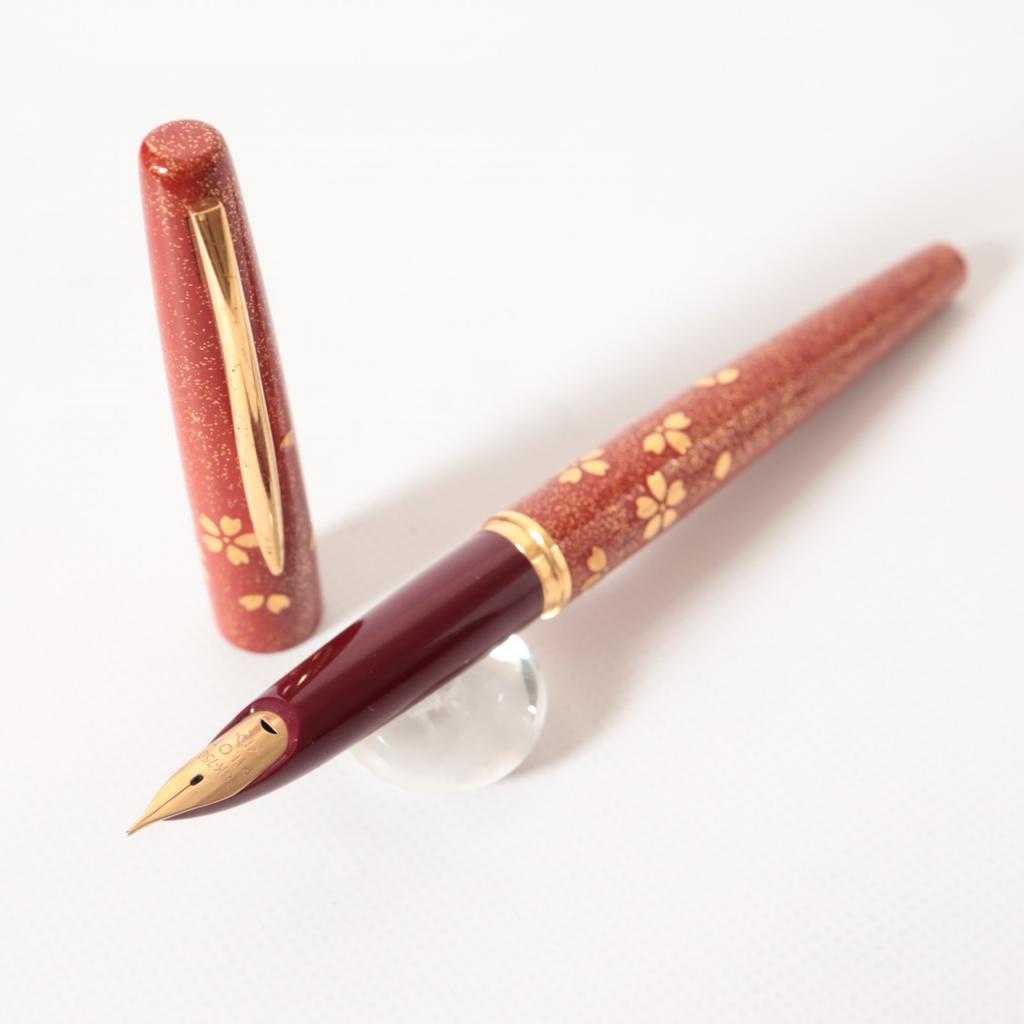 Pilot Makie Sakura Fubuki Vermilion Fountain Pen 18K 750 Nib F Fine Tested w/Conv