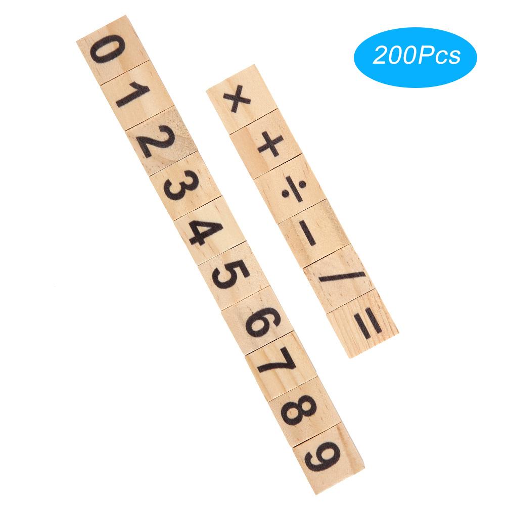 200Pcs Wood Number Tiles 0-9 Children Educational Game Toy Learning Letters Words Tool Number Tile