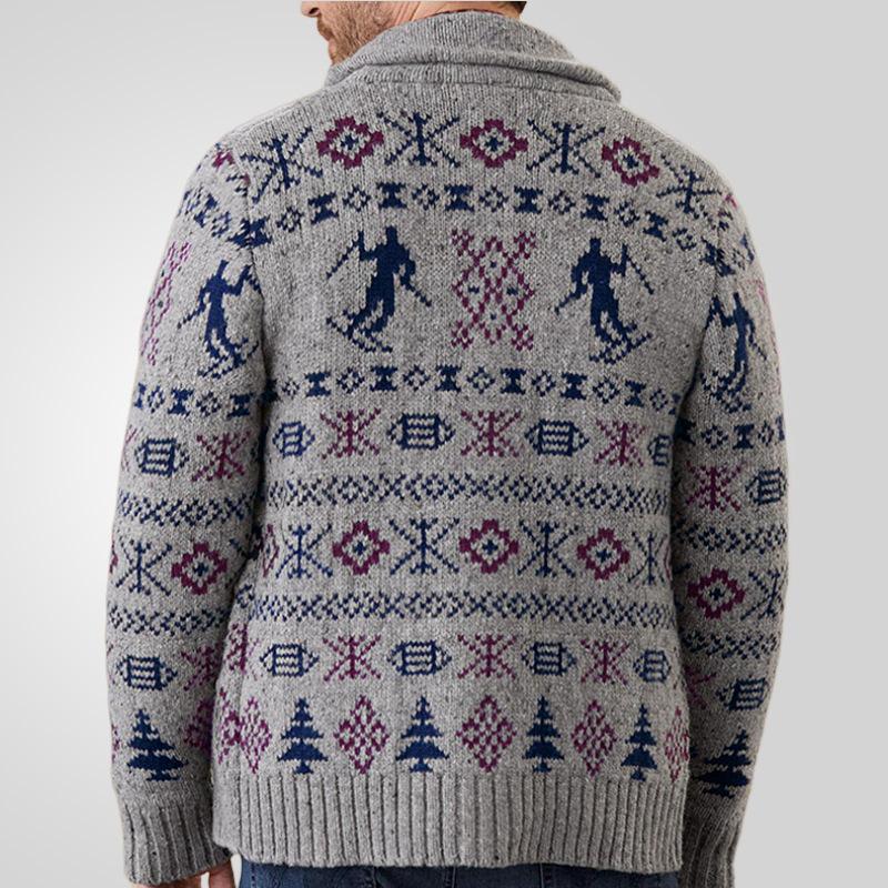 Nový všestranný podzimní a zimní kardigan pánský retro pletený svetr bunda s dlouhým rukávem těžký žakárový svetr