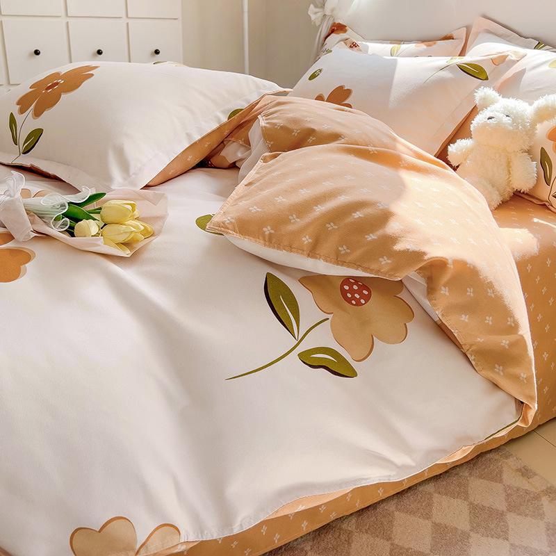 Fresh Literary Style Glutinous Cotton Bedding Set - Four-Piece Set for Dormitory or Home