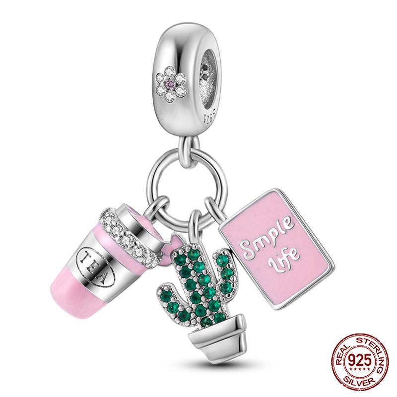 Copper Pink Collection Heart Shape Charm Beads For Brand Original Bracelet Diy Jewelry Gift