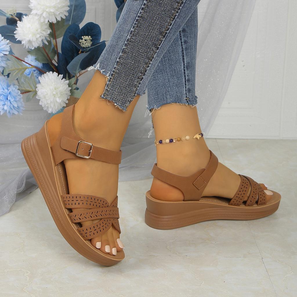 Fashion Women Vintage Roman Sandals Summer Walking Fish Mouth Soft Sole Fashion Open Toe Platform Comfortable Women Shoes