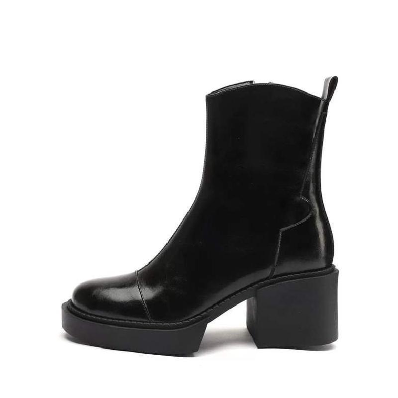 Vintage warme Damenstiefel mit dicker Sohle, Winter-Kurzstiefel mit hohen Absätzen aus weichem Leder, stilvolle Stiefel mit Blockabsatz