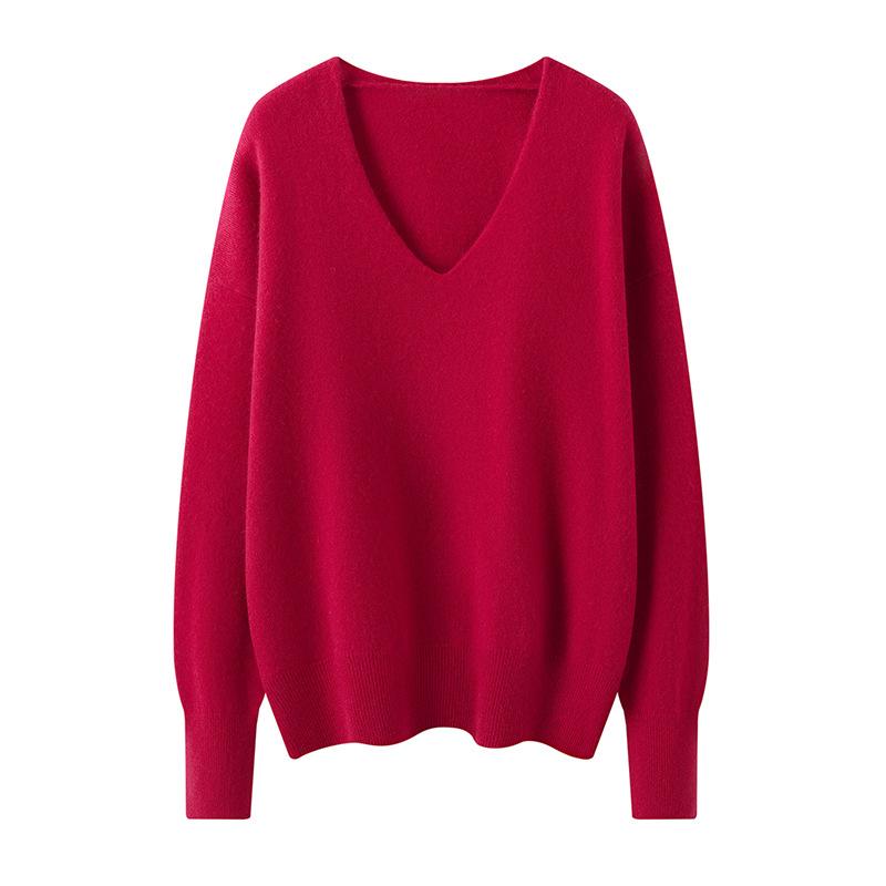 Autumn And Winter New V-Neck Cashmere Shirt Women'S Pullover Knitted Bottoming Shirt Women'S Fashion Versatile Sweater Women