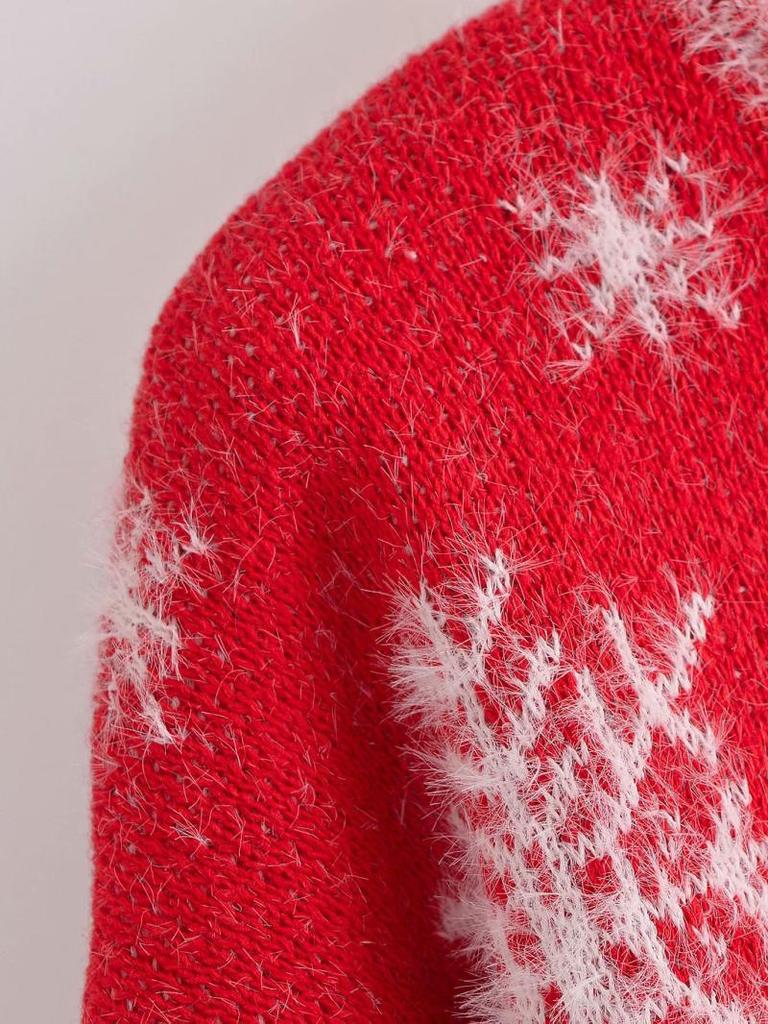 Women's Faux Mink Velvet Snowflake & Tree Sweater - 2021 Autumn/Winter European & American Style, Round Neck Pullover.