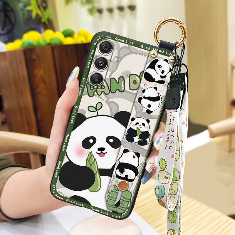 Kickstand Back Cover Phone Case For Samsung Galaxy M34 5G/F34/SM-M346B Anti-dust Shockproof Dirt-resistant Lanyard Panda