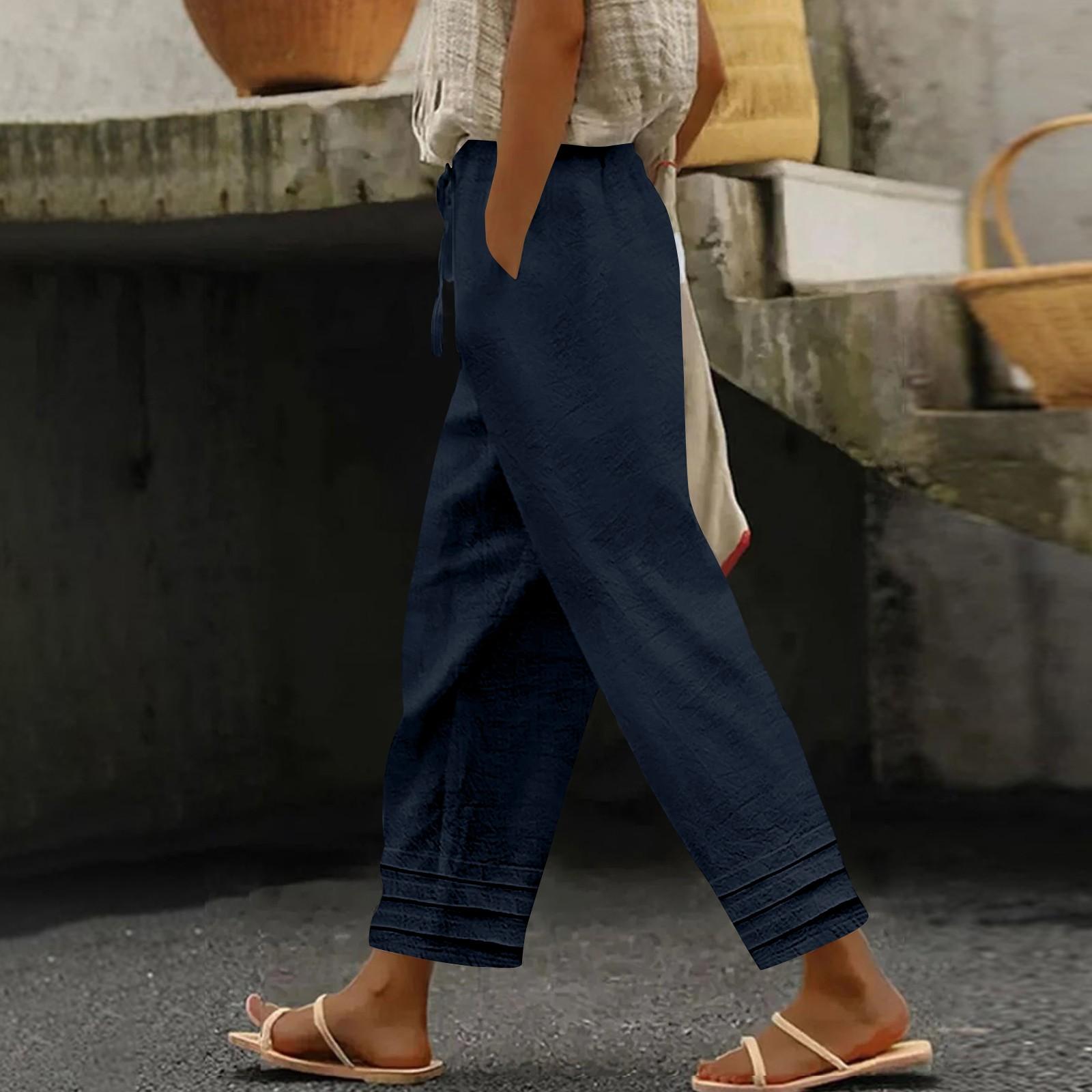 

Женские классические универсальные модные брюки из хлопка и льна XXL тёмно-синий