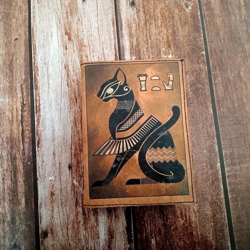 Kožený zápisník design egyptské kočky Kožený deník kožený notes kožený skicák cestovní deník deník na psaní ručně vyrobený deník dárek.