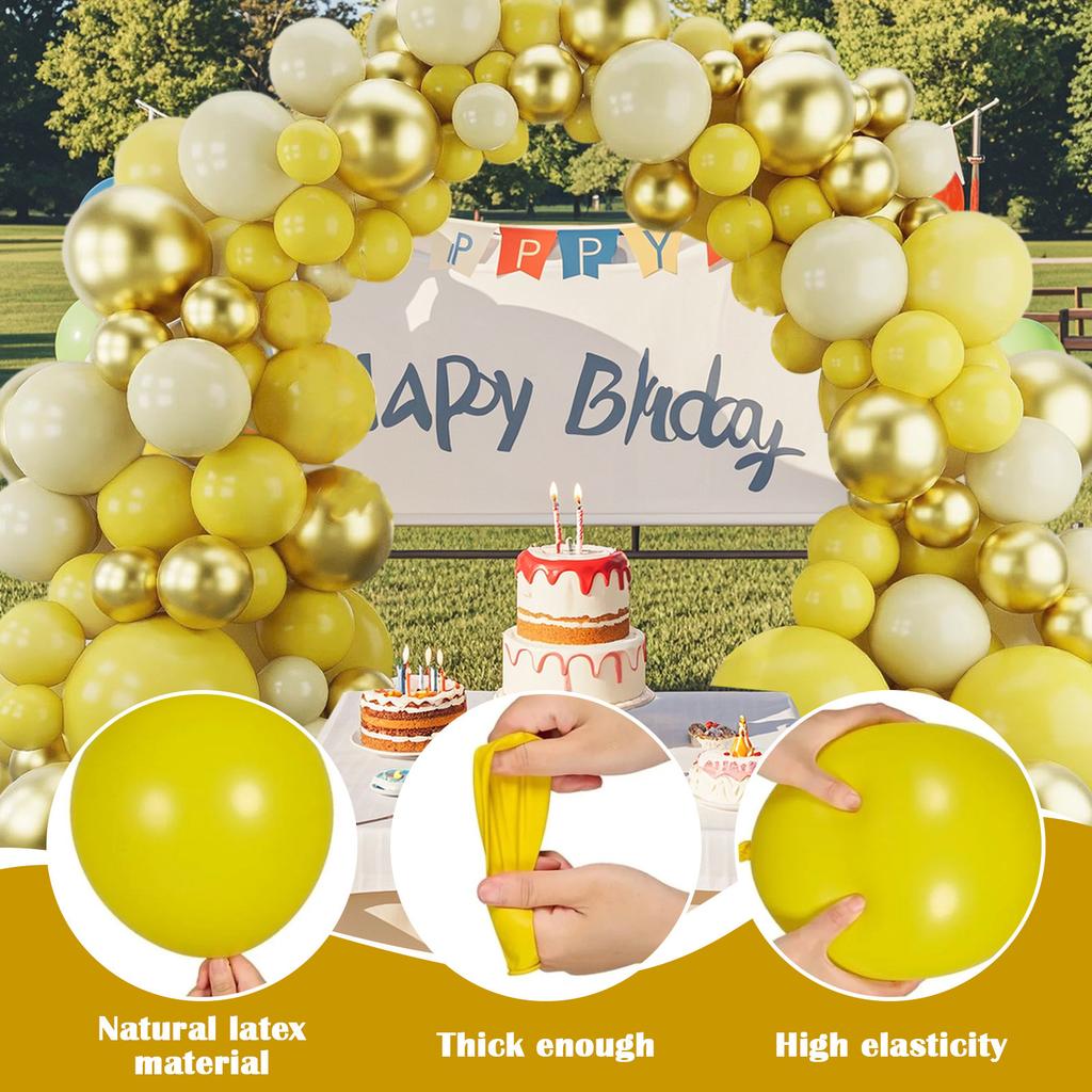 Yellow & Gold Arch Garland Set - 143pcs Macaron Yellow Balloons For Birthday, Anniversary, New Year, Baby Baptism, Graduation