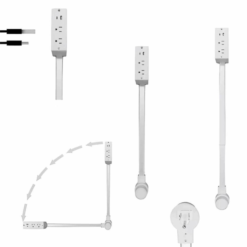 Verstellbarer Stromsteckdosen-Verlängerer 180° drehbar Dehnbarer Stecker Steckdosen-Verlängerer 2 AC USB-A&C Flachstecker