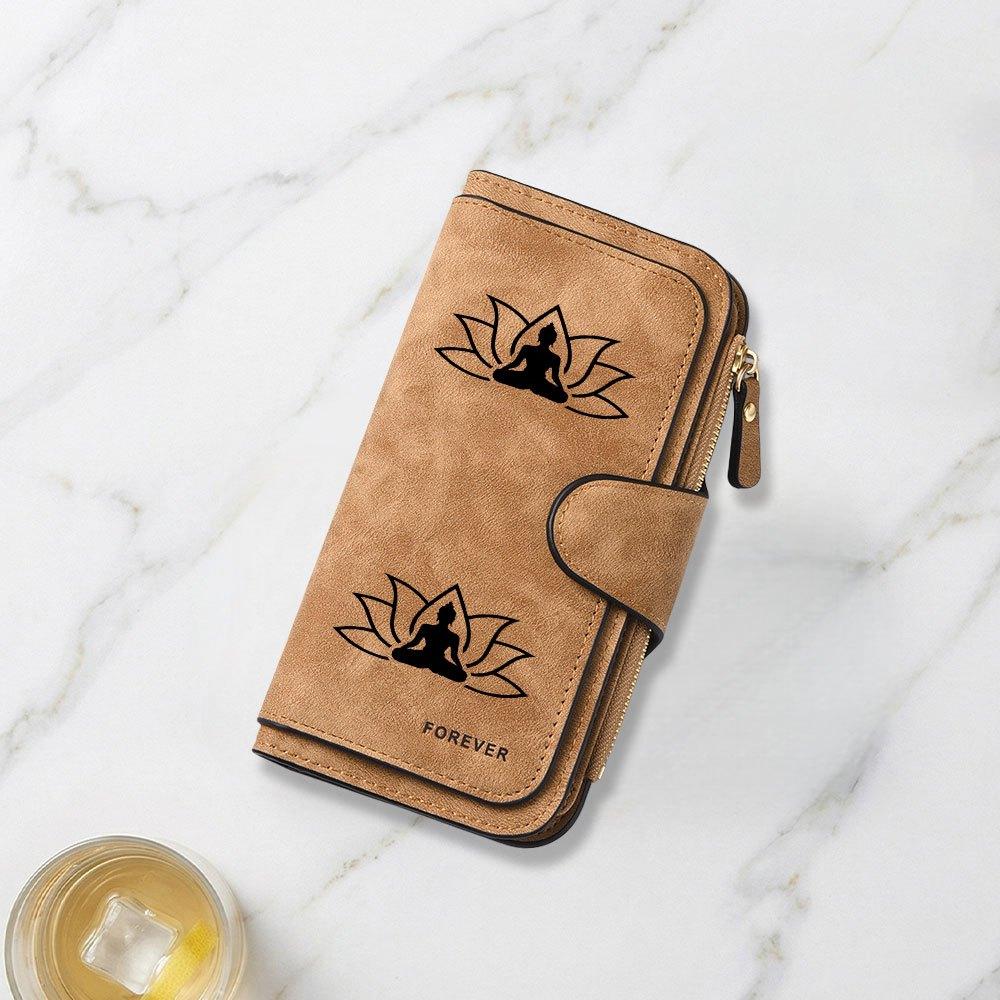 Fashionable Long Wallet with Striking Design Featuring Meditation Buddha Silhouette In Lotus Flower Multifunctional Portable and Secure Daily Use