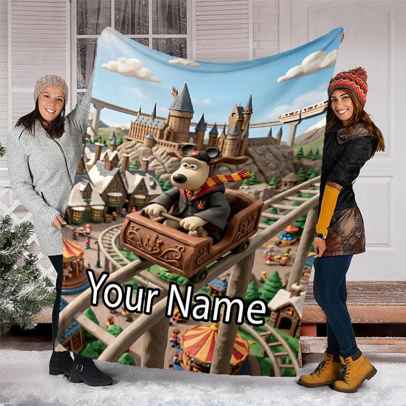 Custom Name Wallace & Gromit Theme Printed Blanket - Perfect for Couch, Bed, Travel & Outdoor Use | Machine Washable, Cozy & Durable.