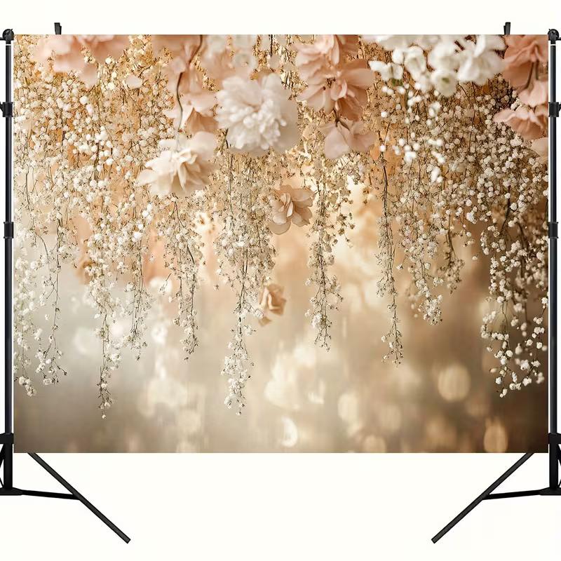 2D Beige Hanging Baby's Breath Backdrop for Boho Themed Party Decor