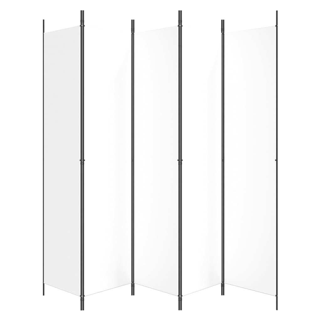 5 Piece White Folding Screen 250 x 220 cm Fabric