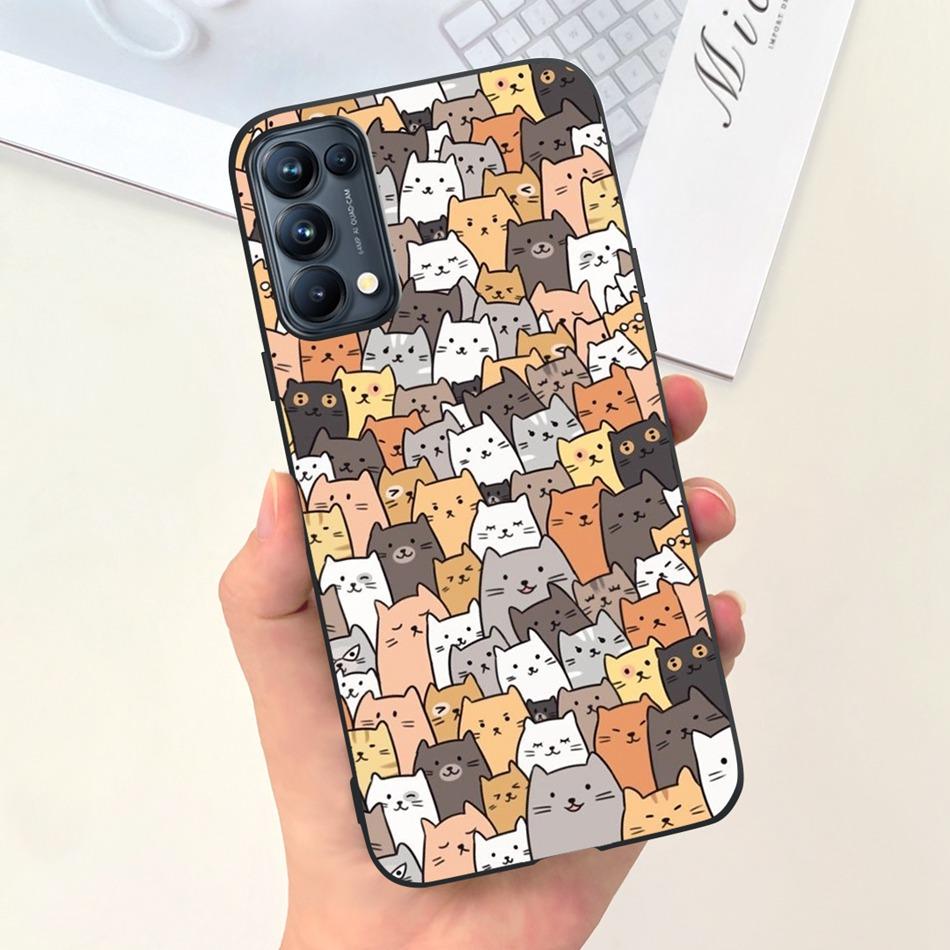 For OPPO Reno5 Pro 5G 4G Reno5 Phone Case Reno 5 5Pro CPH2201 CPH2145 Cute Cat Cartoon Candy Color Soft Silicone TPU Back Cover