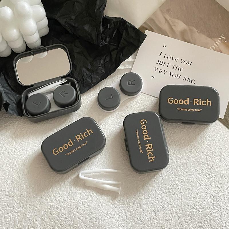 1 Stück Kontaktlinsenbehälter mit Buchstabendruck, Kontaktlinsen-Begleitbox, Beauty Eye Box, tragbare Kontaktlinsenbox mit Spiegelpinzette