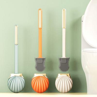 Shell Toilet Brush Household Non Perforated Toilet Brush Wall Mounted Toilet Long Handle Silicone Brush Set