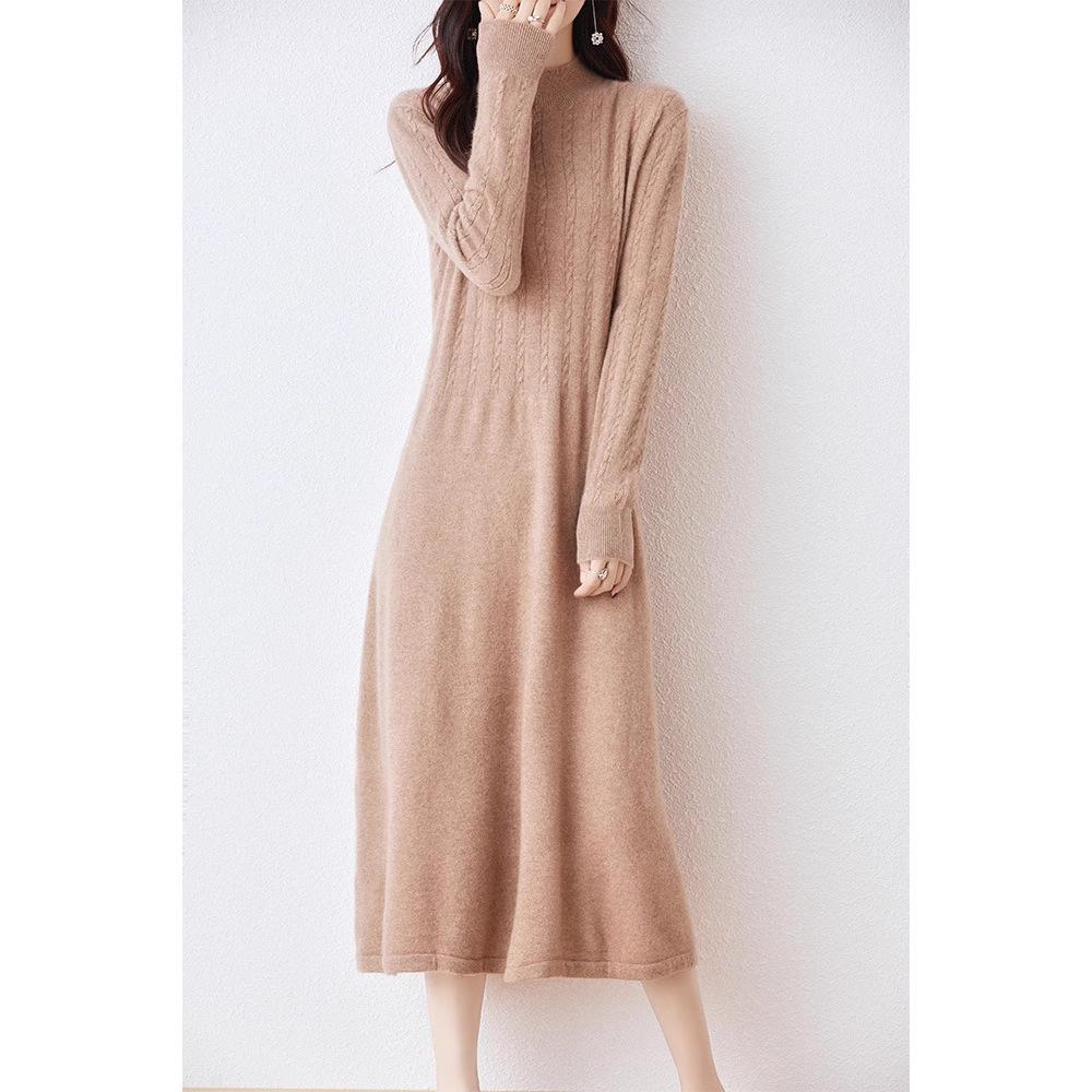 

100% Wool Slim-Fit Over-the-Knee Knitted Dress for Autumn/Winter L (110-125 jin)