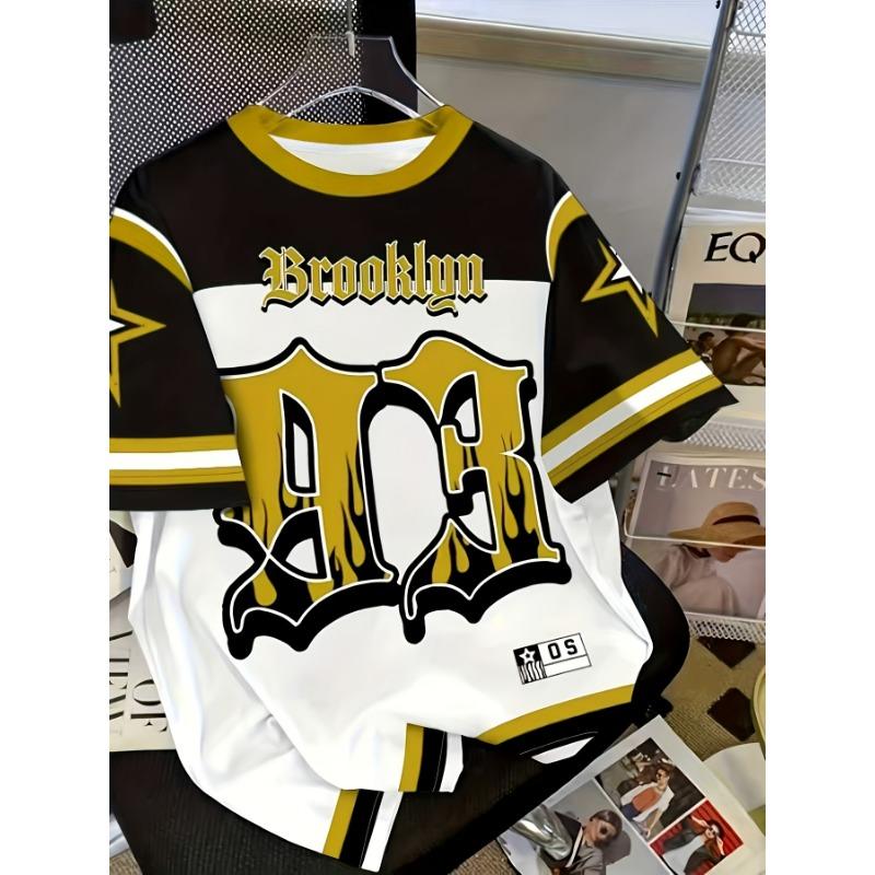 Men's Youth Color Contrast Pattern 3D Printed Short Sleeve Basketball Shirt Style T-shirt Men's Minimalist English Text Pattern Printed T-shirt