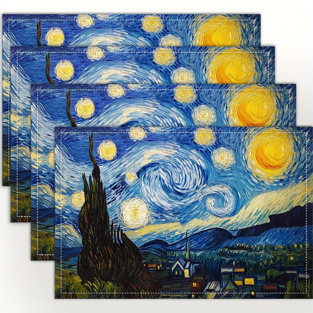 1-Pack Van Gogh Starry Night Linen Placemats, Fashion Print for Dining, Kitchen, Party, Home Decor