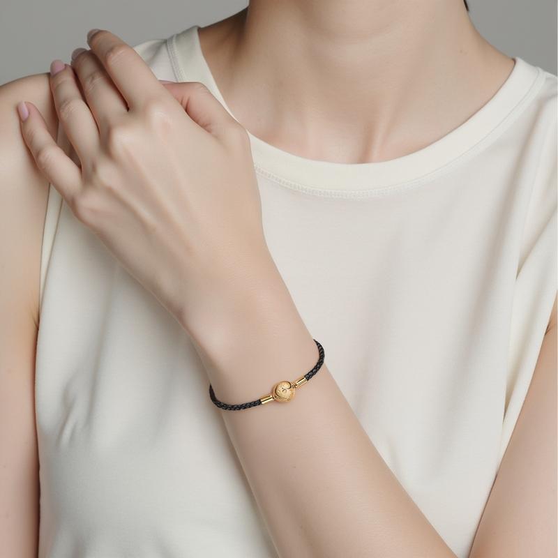 Pandora Shine Single Circle Leather Animal Year Lucky Gold Alloy Bracelet for Women 568777C02