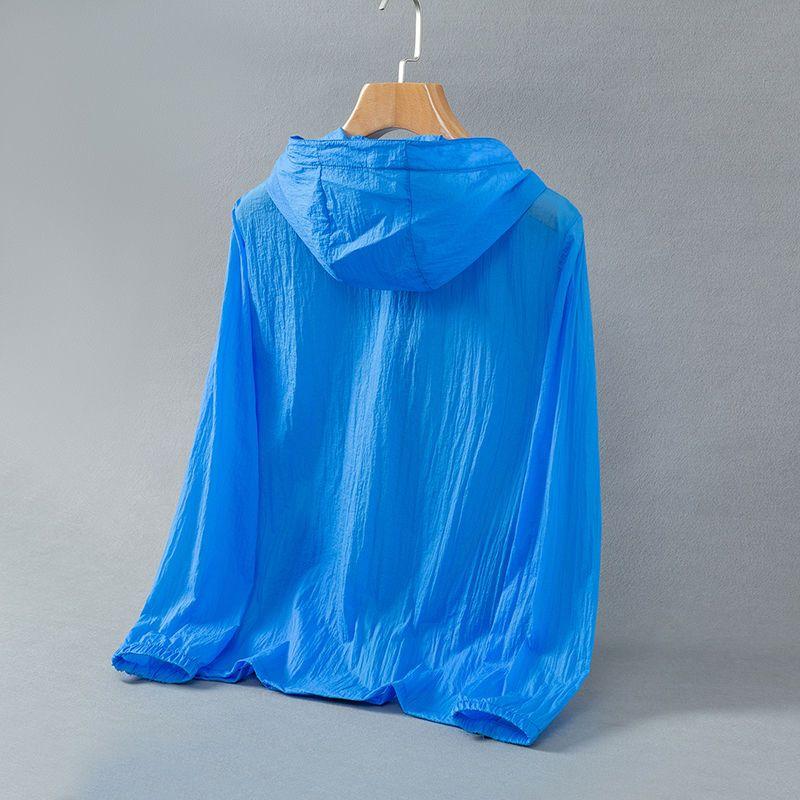 New Summer Thin Breathable Ice Silk Sunscreen Clothing Simple Solid Color Casual Loose Hooded Long Sleeved Coat for Men
