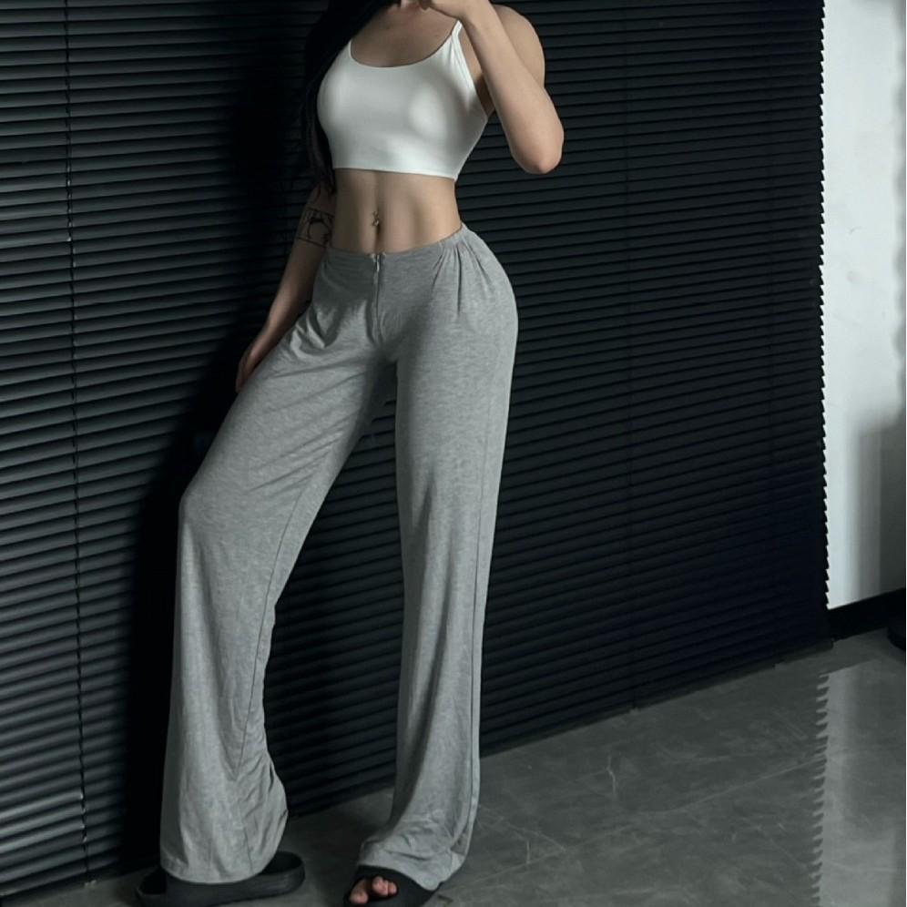 Latte Girl Zipper Draped Yoga Pants - Women's Straight Leg, Floor-Length, Super Comfortable Fitness Wear