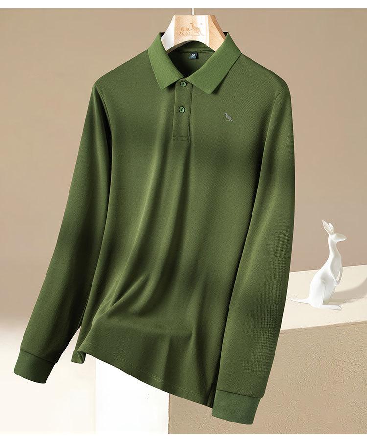 Spring Business Leisure Net Eyeball Ground Cotton Solid Color Versatile T-shirt Long Sleeve Polo Shirt for Men