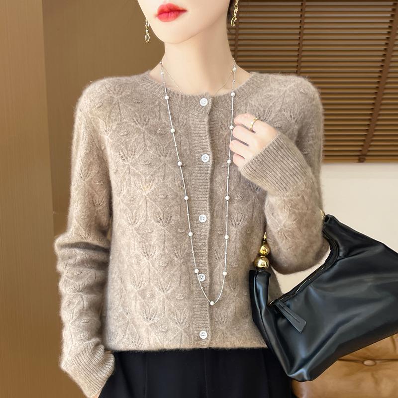 Spring Autumn Women's Basis Sweater Hollow Cardigan Knitwear Female O-Neck Soft Casual Top