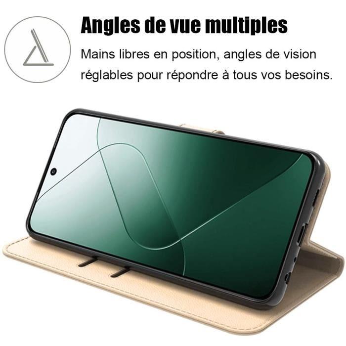 Coque + 2 Verres Trempés - pour Xiaomi 14 - Cuir PU - Etui Portefeuille - Support Réglable