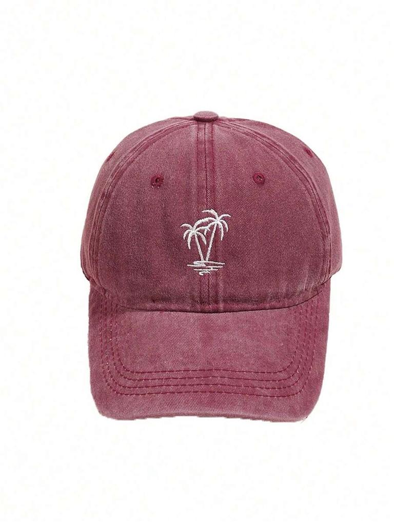 Embroidered Palm Tree Washed Cotton Baseball Cap For Adults Sun Protection Outdoor Leisure Hat