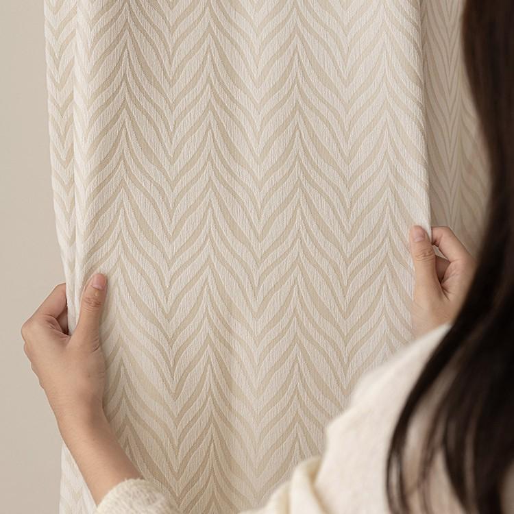 Cream Chenille Jacquard Wavy Sheer Curtains - High-End Translucent, Not See-Through, Ready-Made for Living Room, Korean Style
