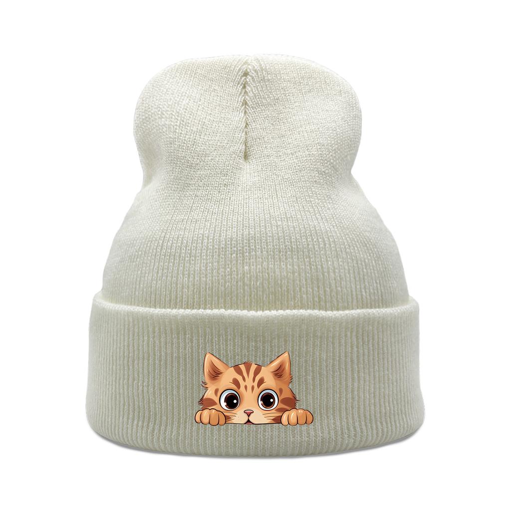 Lovely Cat Print Unisex Winter Hats Knitted Hat For Woman Warm Knit Cap Beanie Perfect For Travelling One Size Fits All