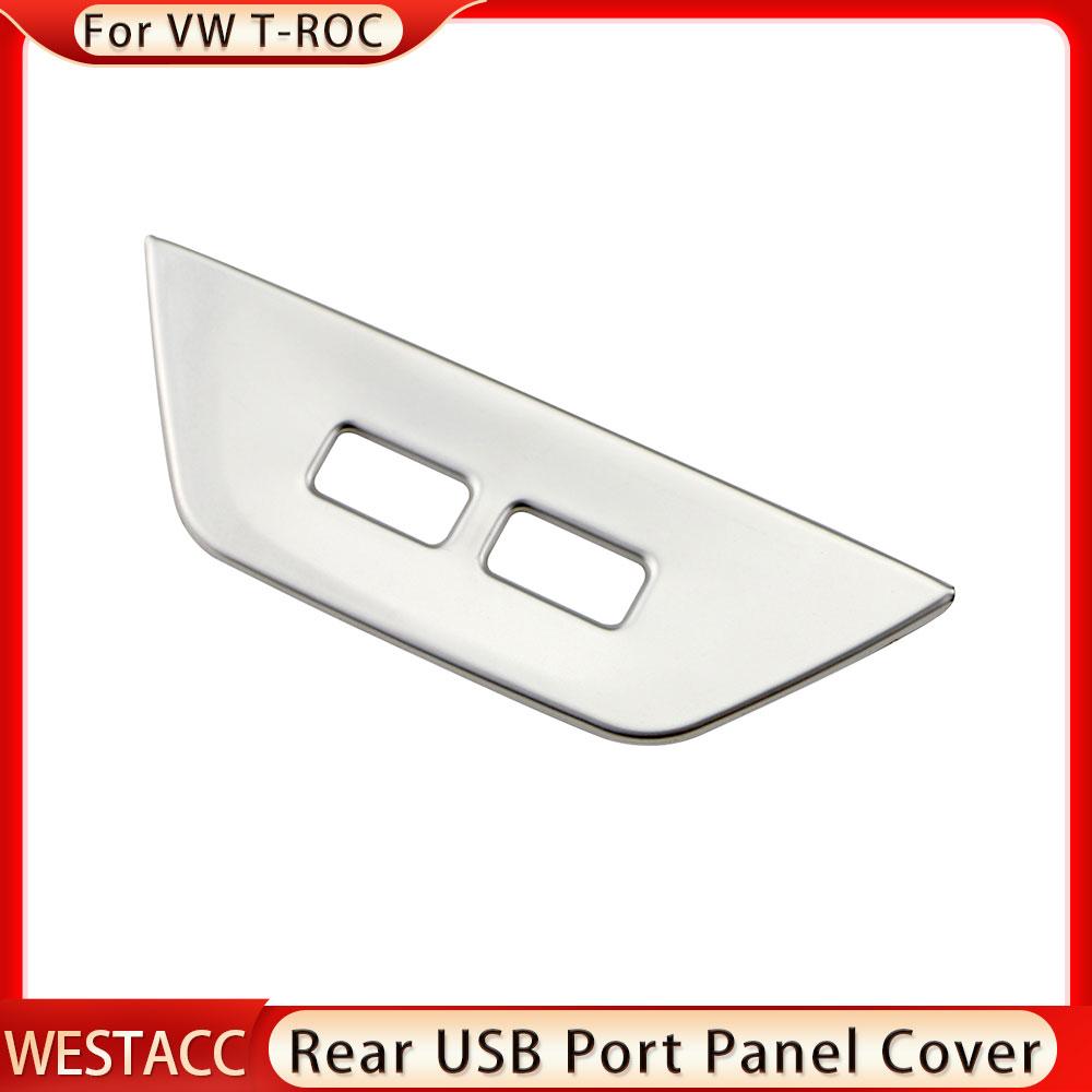 Adesivo de acabamento para porta USB traseira de apoio de braço de carro em aço inoxidável para Volkswagen T ROC TROC VWT-roc 2017 - 2022