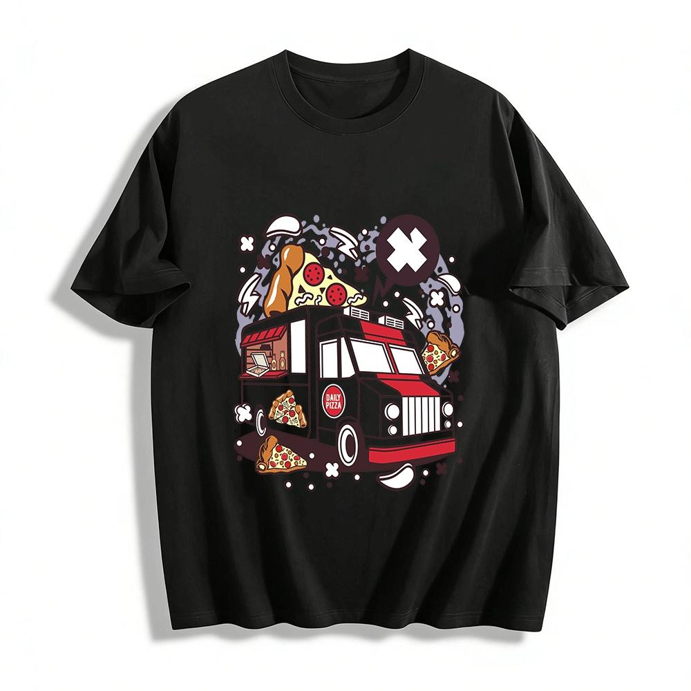 

Fun Pizza Truck Graphic Tee Trendy Casual Streetwear Top Pure cotton T-shirt XXS