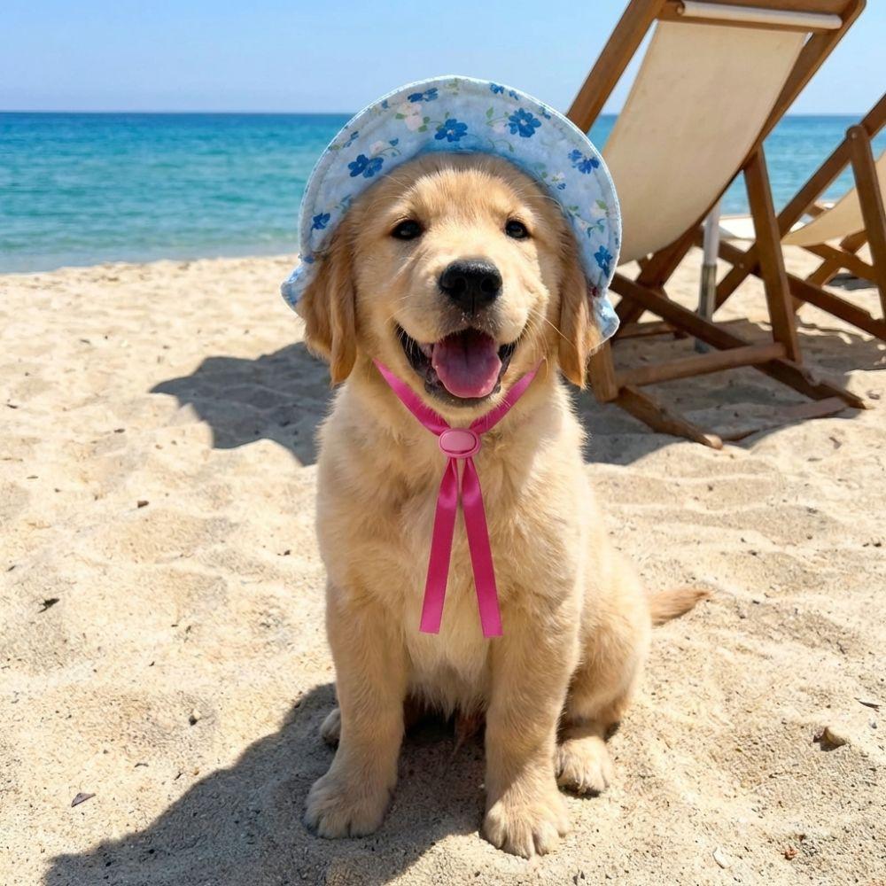 Floral Pattern Cat Sun Protection Hat Adjustable Dog Sunscreen Hat Pet Head Wear  For Dogs Cats