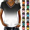 Women Casual V Neck Short Sleeve Pullover T Shirt Gradient Print Top Lightweight Soft Fabric Comfortable Fit