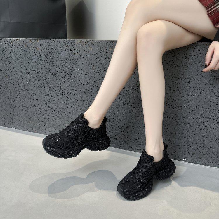 Gypsy Rhinestone Thick-soled Fried Street Dad Shoes for Women In the Spring of 2024 New Ins Trendy Foreign Casual Shoes