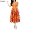 Women Casual Round Neck Short Sleeve Print Dress