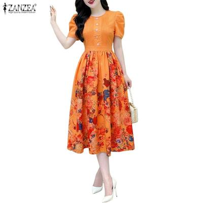 Women Casual Round Neck Short Sleeve Print Dress