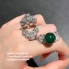 Natural Chalcedony Petal Gemstone Ring, New Chinese Style, Chalcedony Agate Removable Zircon Ring.