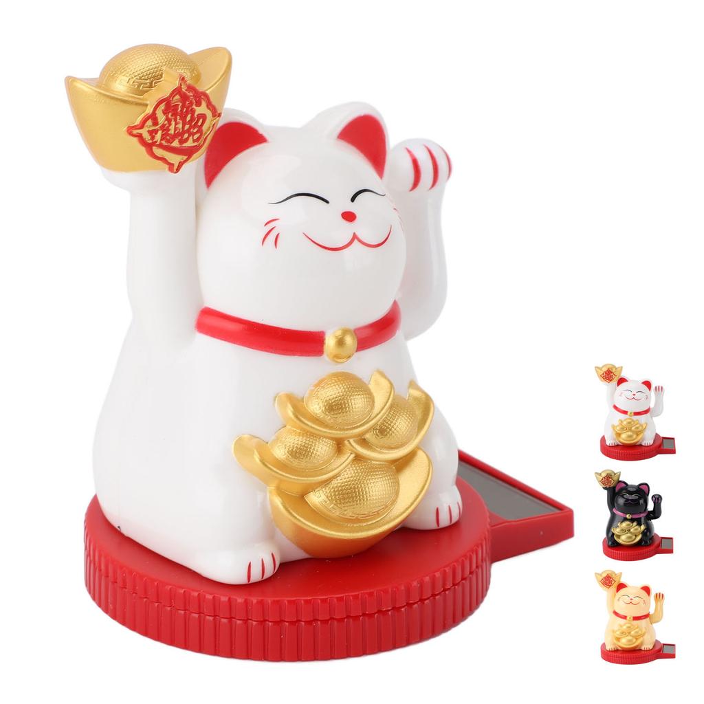 Solar Powered Lucky Cat Solar Powered Lucky Cat Rotating Base Fortune Cat Statue for Car Dashboard Checkstand Desktop Decoration