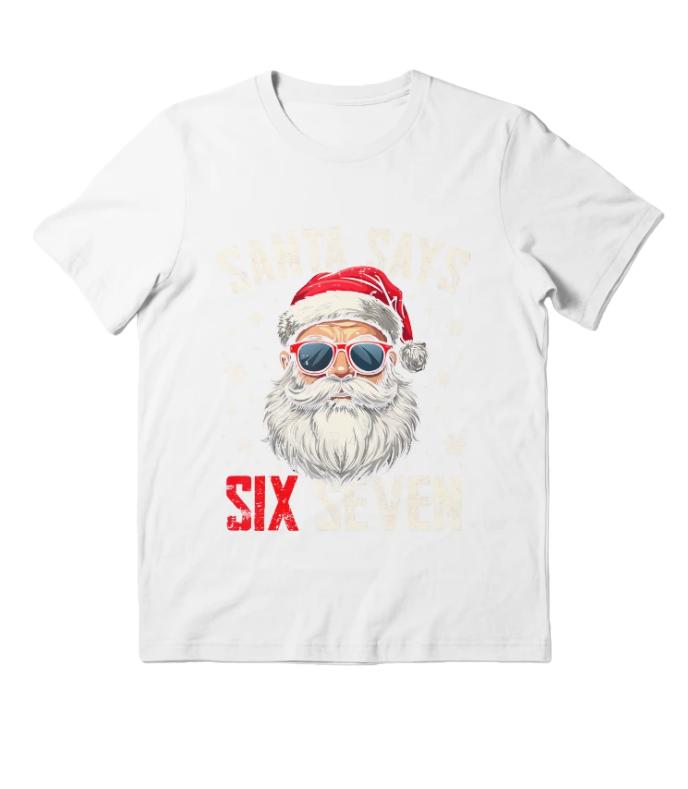 Christmas Santa Claus Six Seven Printed Pure Cotton Tshirt for Men and Women Y2K Oversized Holiday Gift Short Sleeved Tshirt