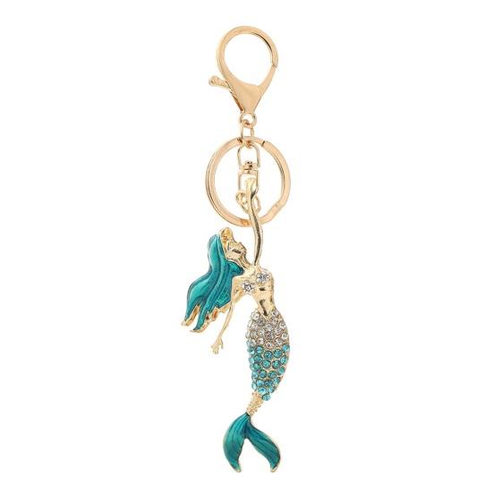 

Keychain Pendant Sparkling Rhinestones Inlaid Mermaid Design Key Holder with Lobster Clasp Lightweight Backpacks Car Hanging Pendant синій