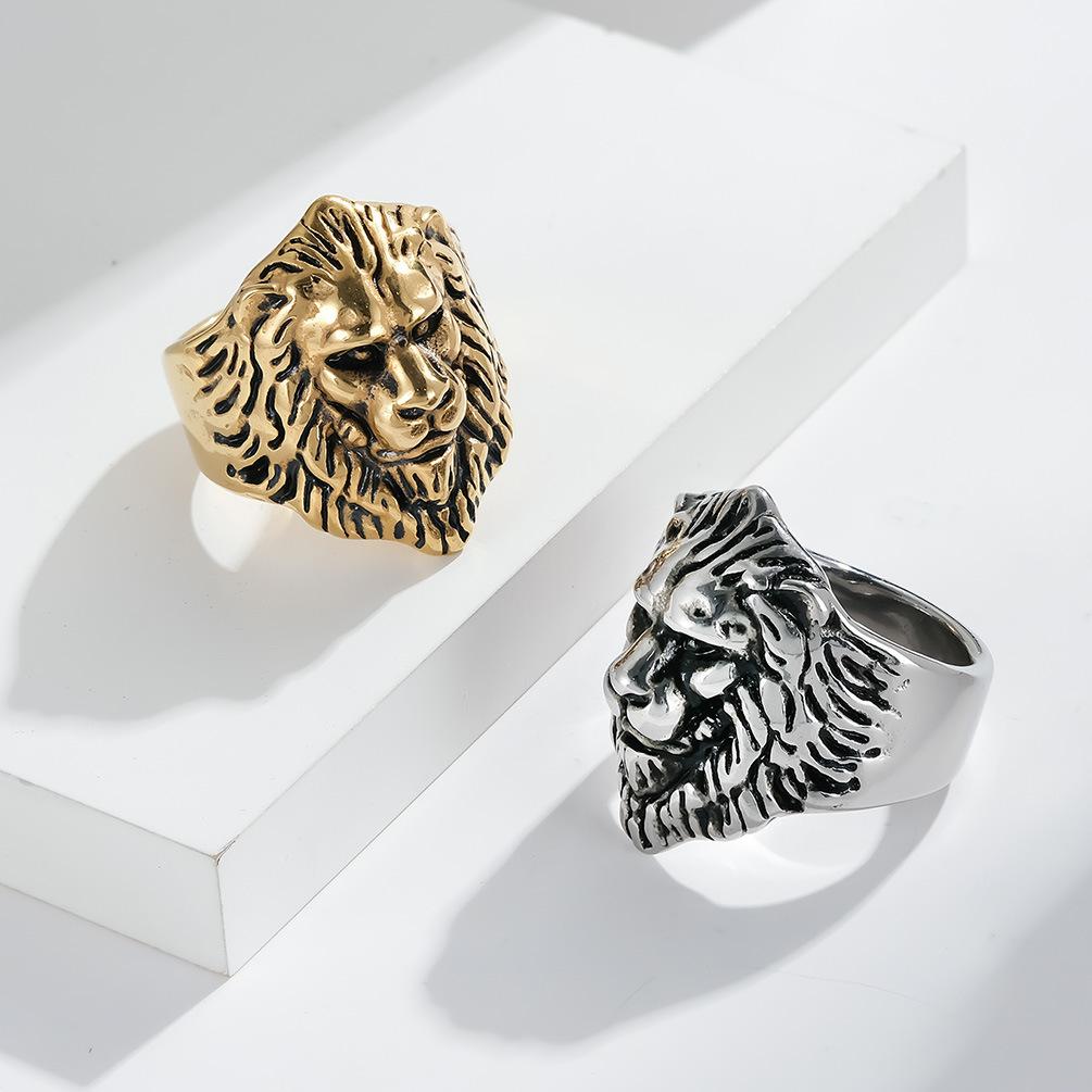 European and American Retro Style Domineering Lion Head Titanium Steel Ring Grassland Male Lion King Mens Ring